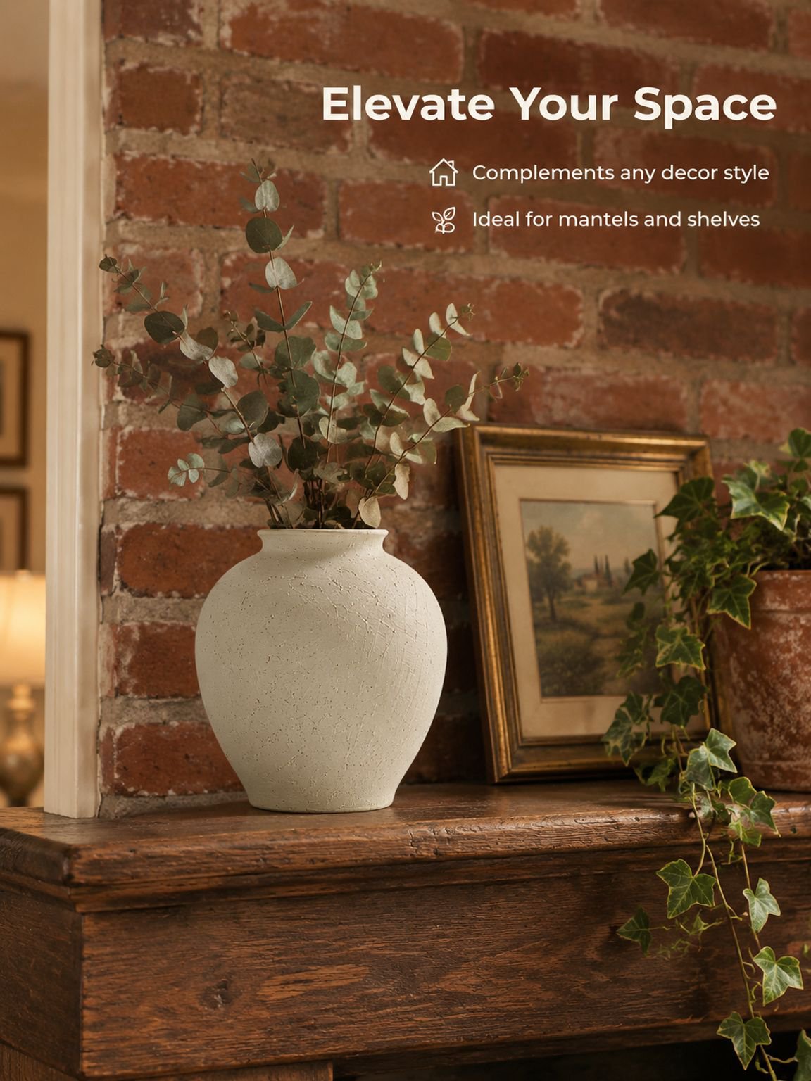Vintage ceramic floral jar home ornament in neutral decor
