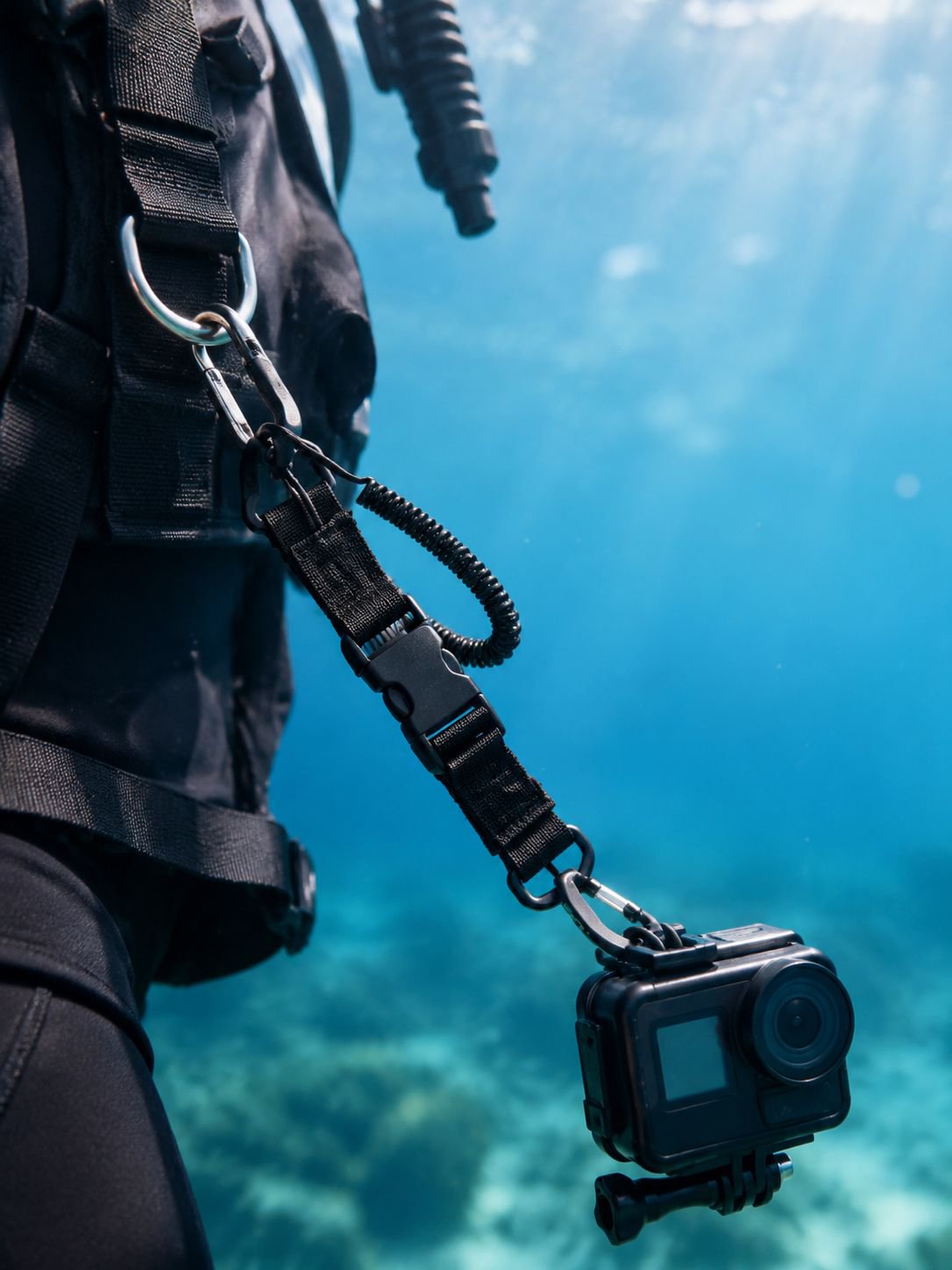Diving camera lost hand rope TPU spring steel wire anti-lost rope both ends quick release buckle BCD
