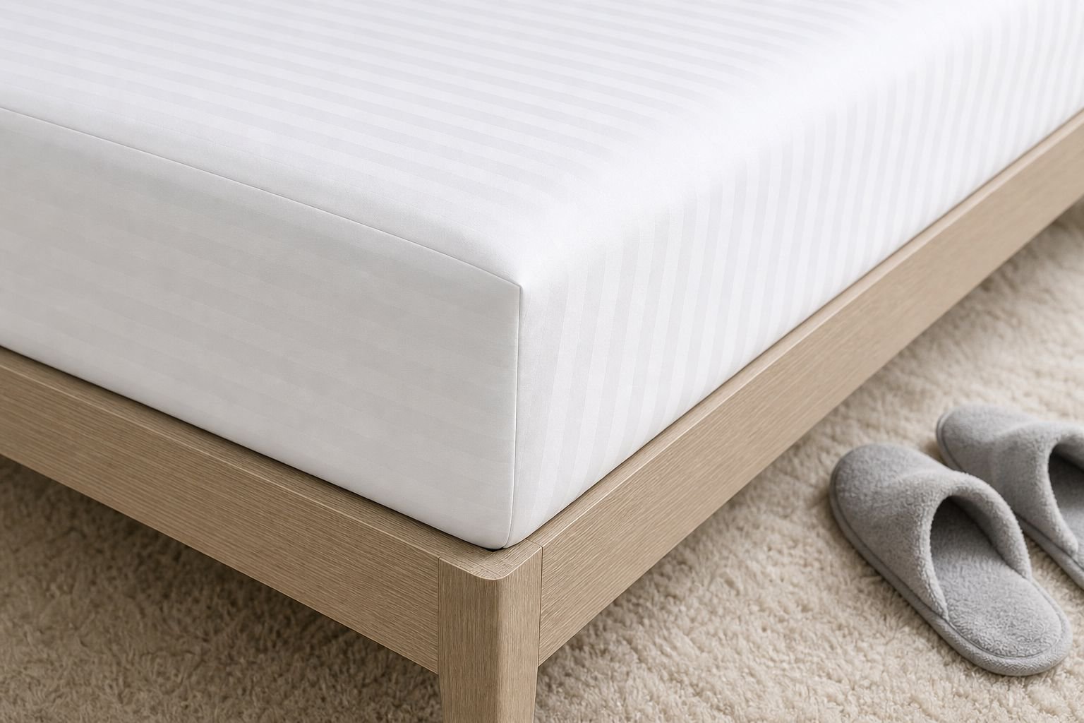 Crisp and clean satin stripe white flat bed sheets
