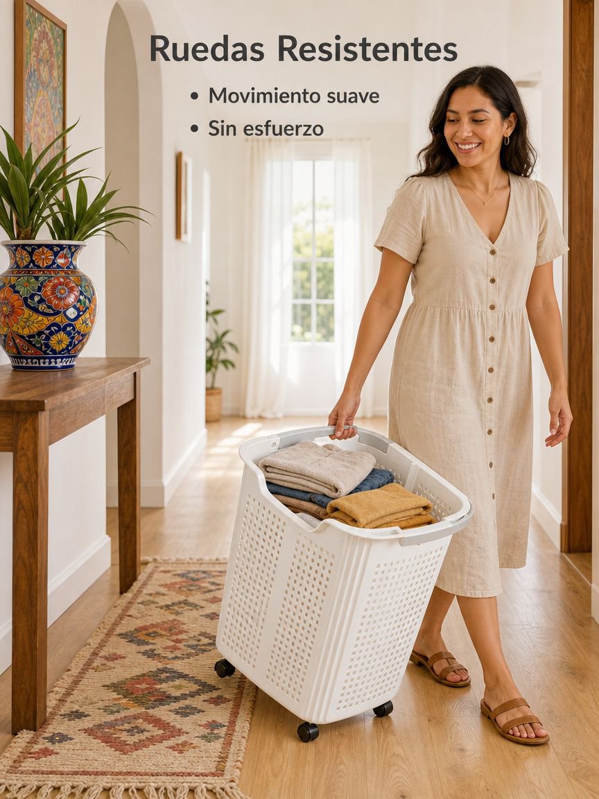 Cesta de ropa sucia de gran capacidad con ruedas