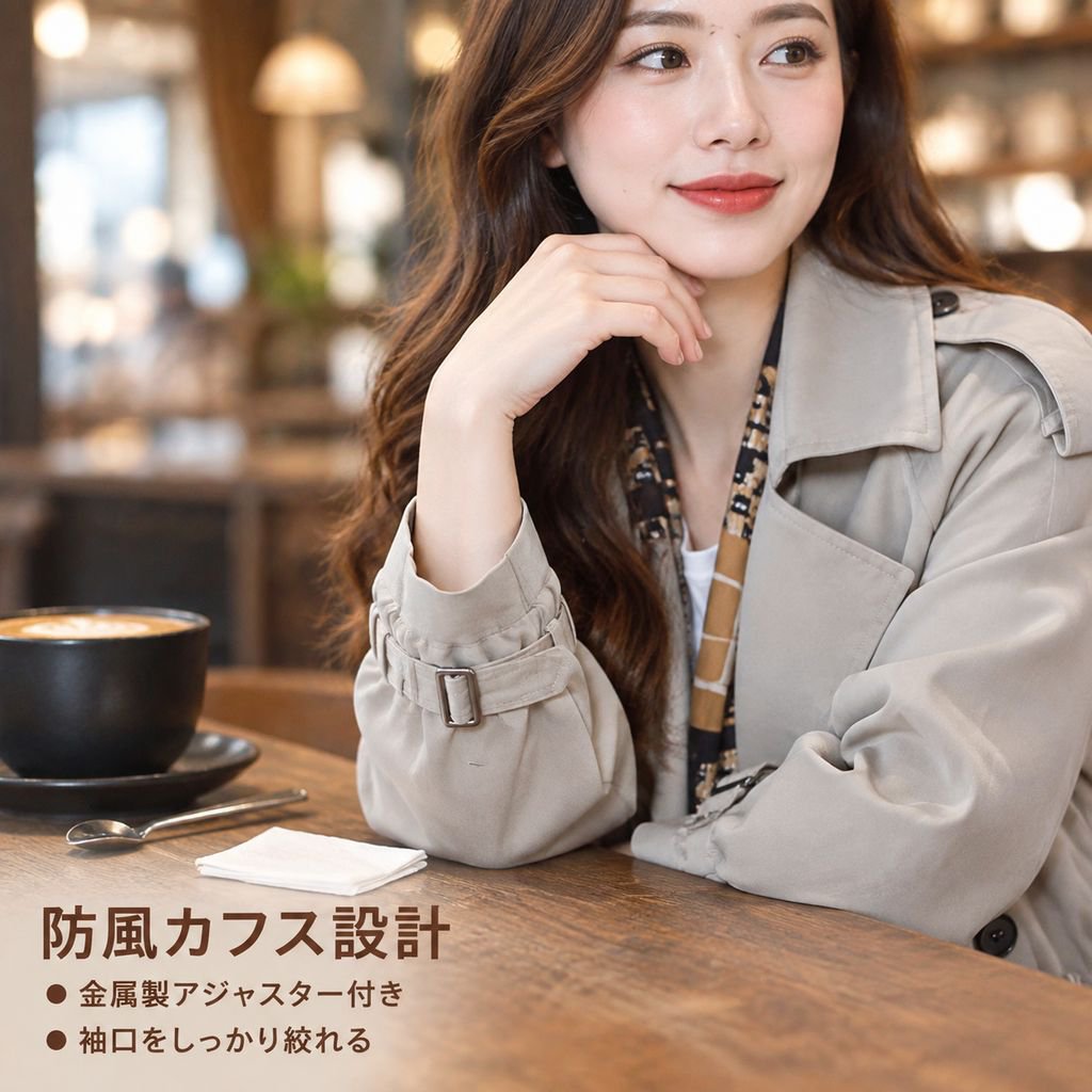 トレンチコート レディース ミドル丈 ウエストマーク ゆったり 大きいサイズ アウター