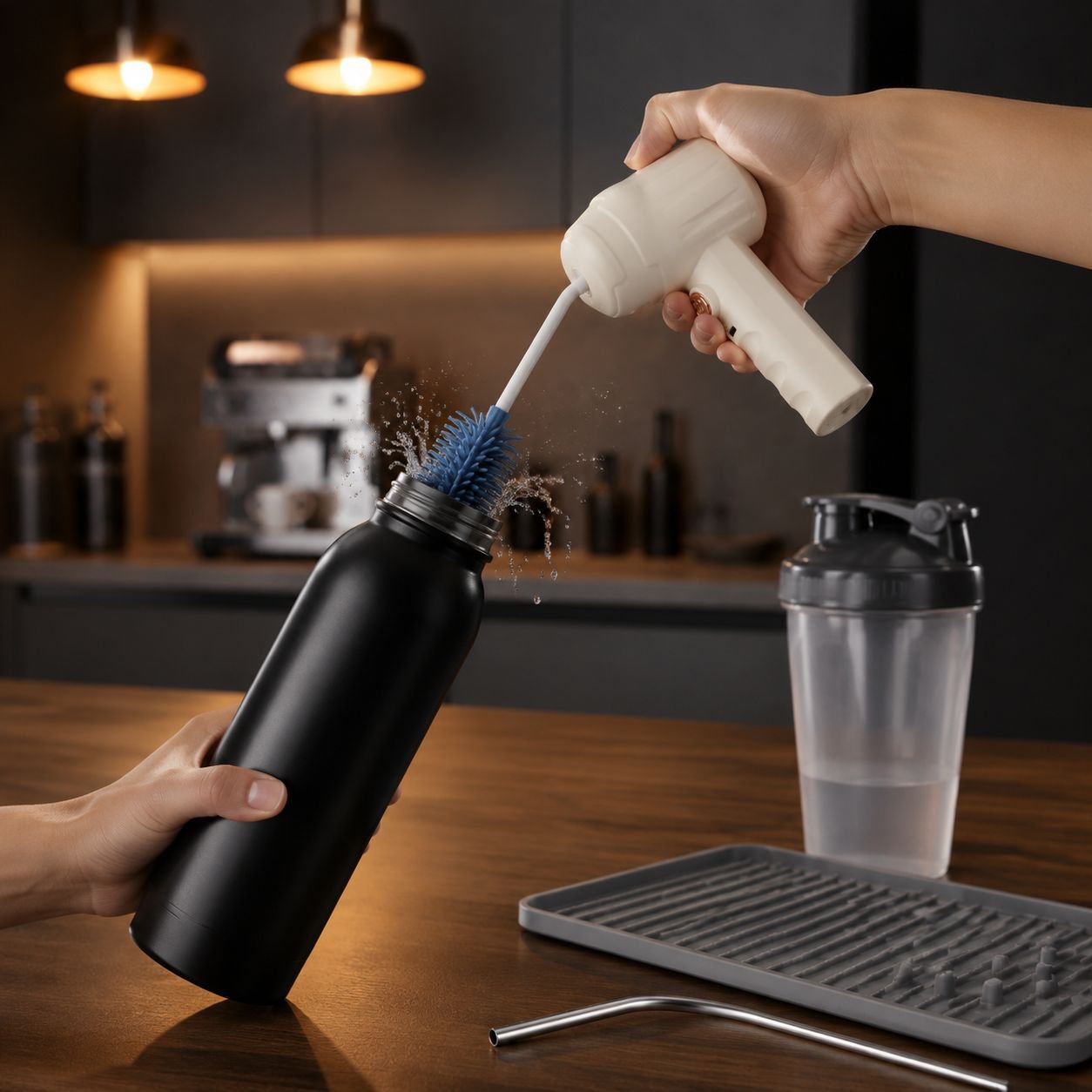 Electric bottle brush made of silicone, won't damage bottles, 3 speed settings, cleans bottles and i