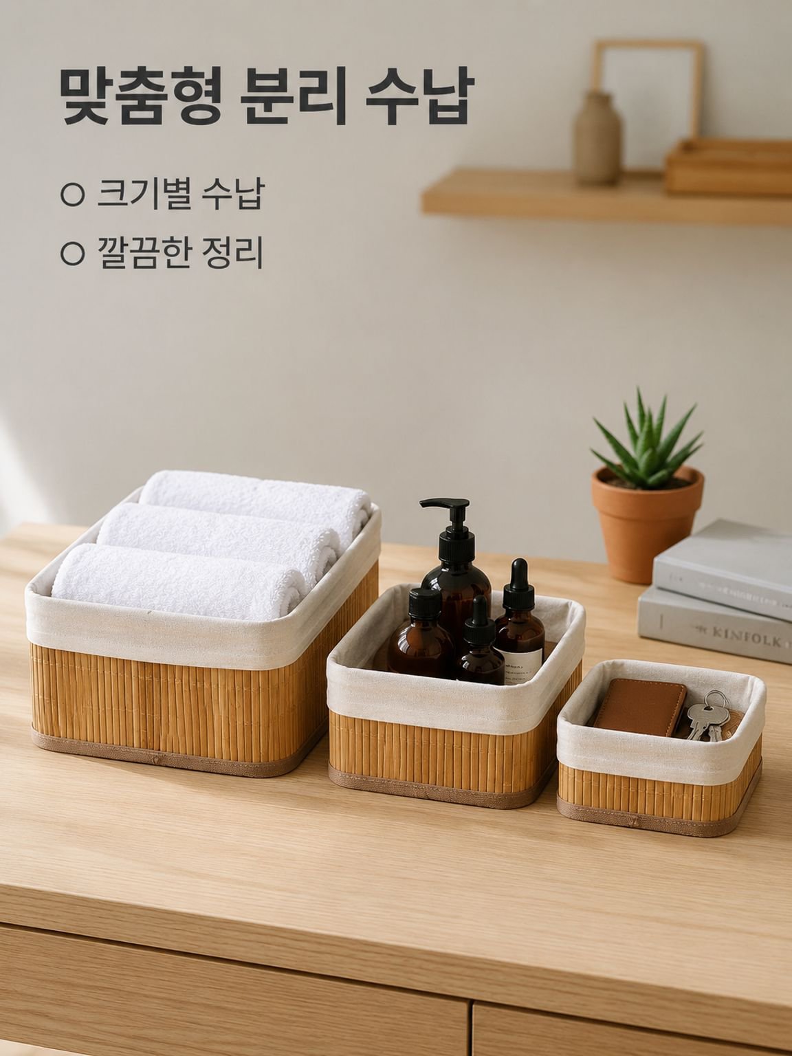 대나무 짜임 수납 바구니