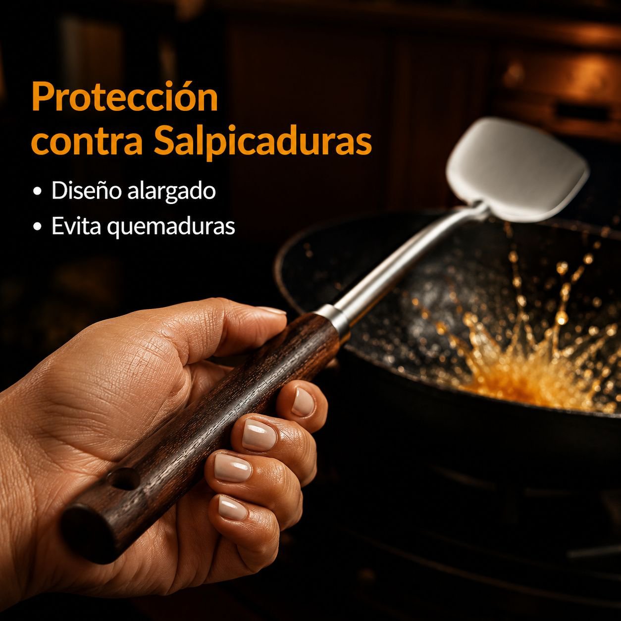 Espátula de acero inoxidable con mango de madera