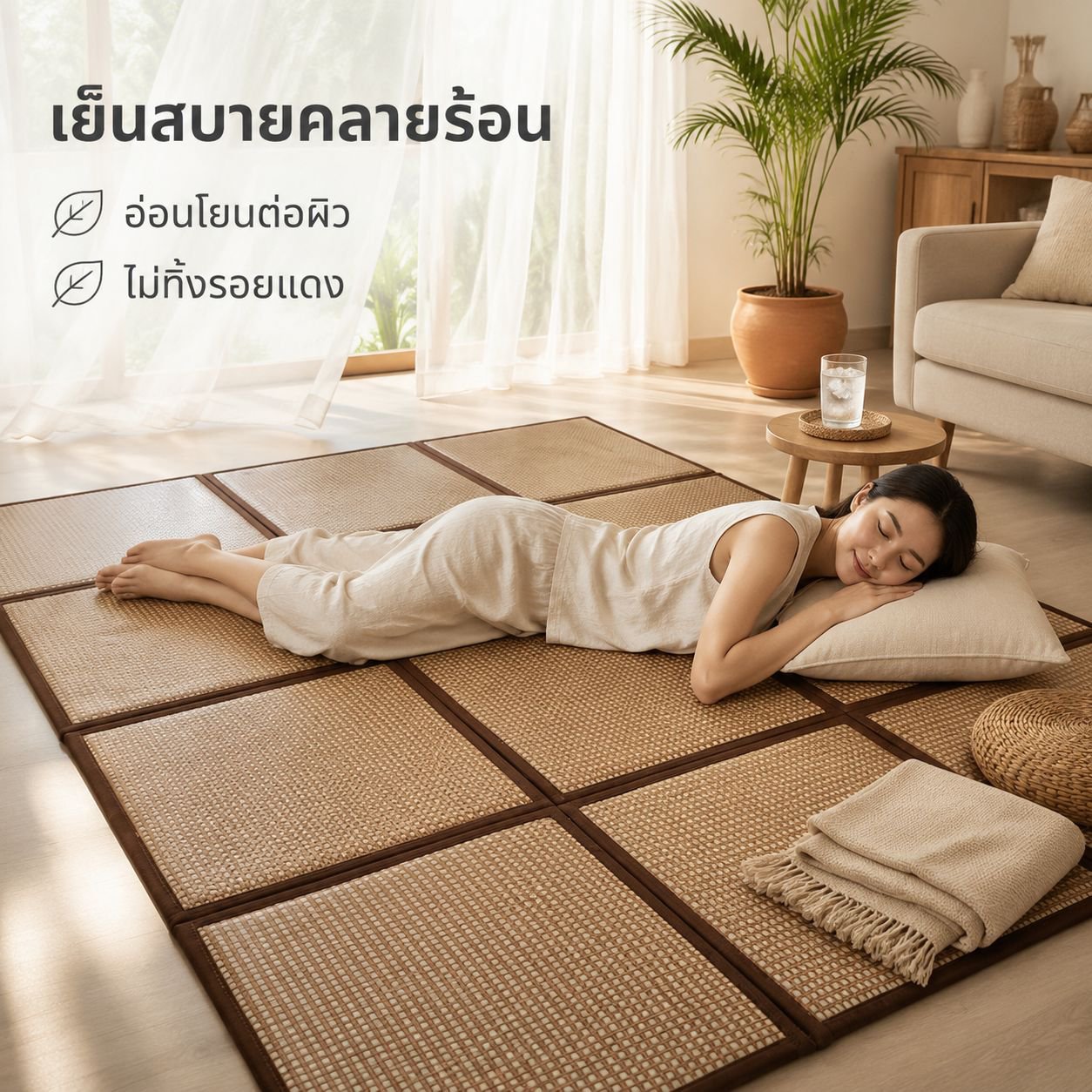 เสื่อปูพื้นห้องนอนฤดูร้อนแบบหนา เสื่อหวาย เสื่อทาทามิ เสื่อปูพื้นห้องรับแขก