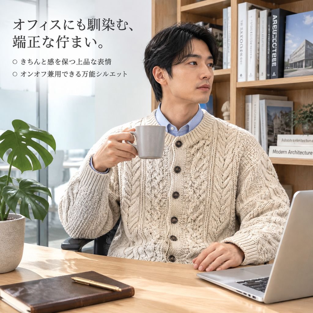 メンズ ダイヤ柄 ケーブル編み ニットカーディガン 秋冬 厚手 ゆったり セーター アウター