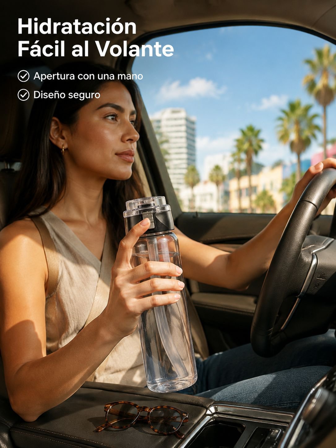 Vaso portátil y simple con colador de té, tapa abatible y plástico resistente a altas temperaturas