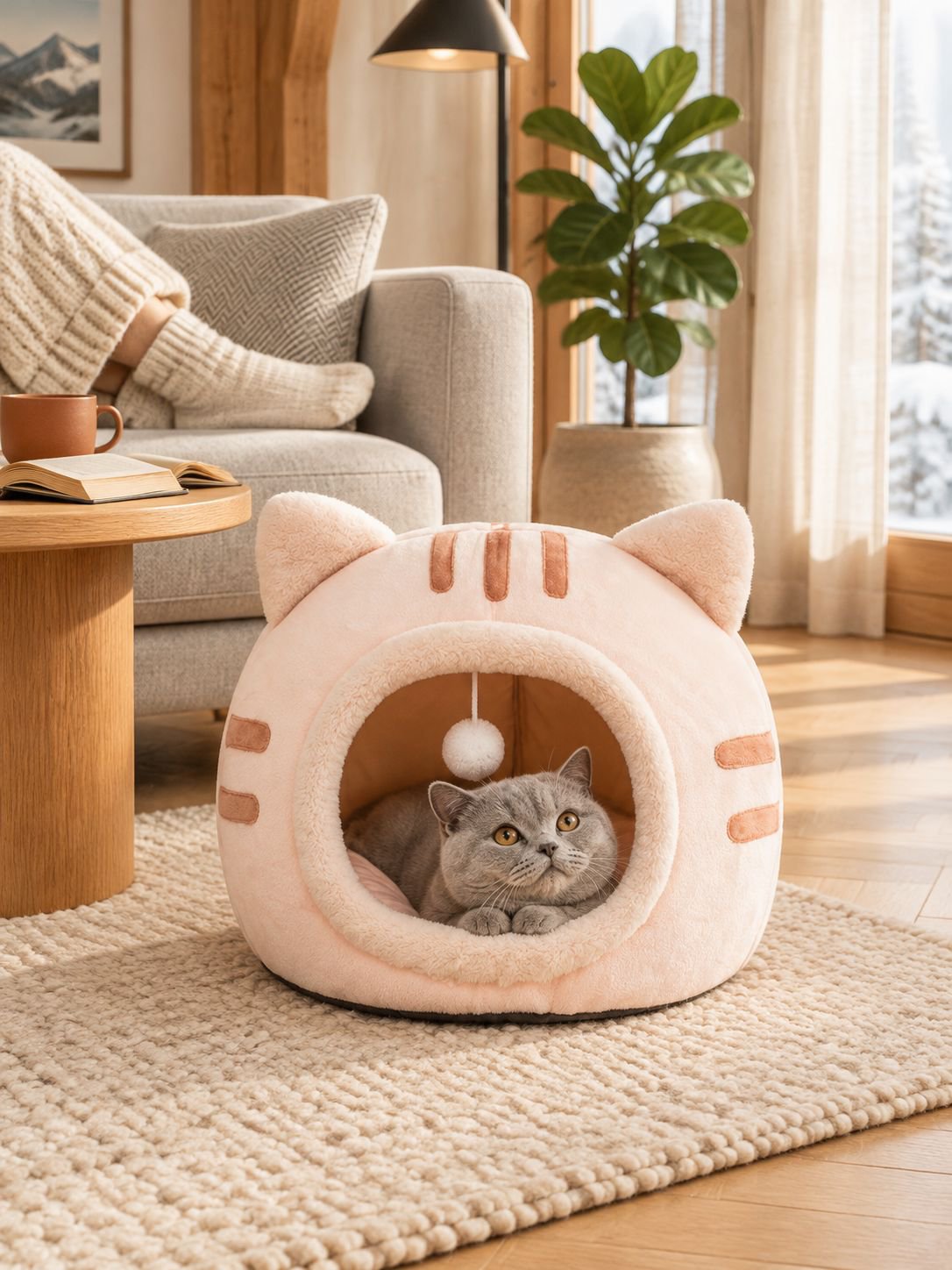 Halboffenes Katzenhaus im Katzen-Design