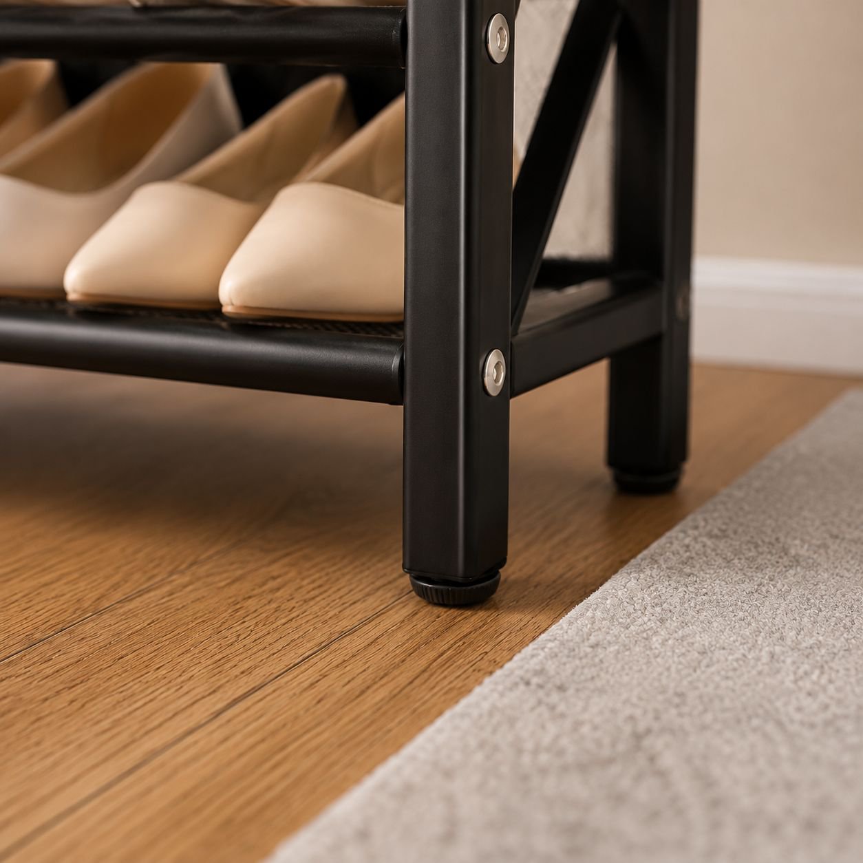 Breathable mesh design shoe rack