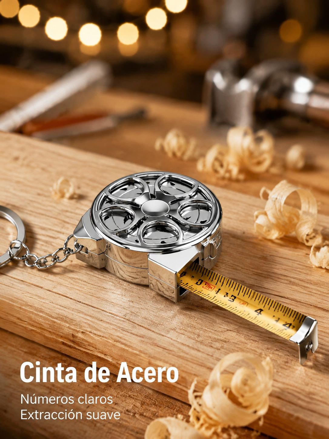 Llavero con mini cinta métrica de acero