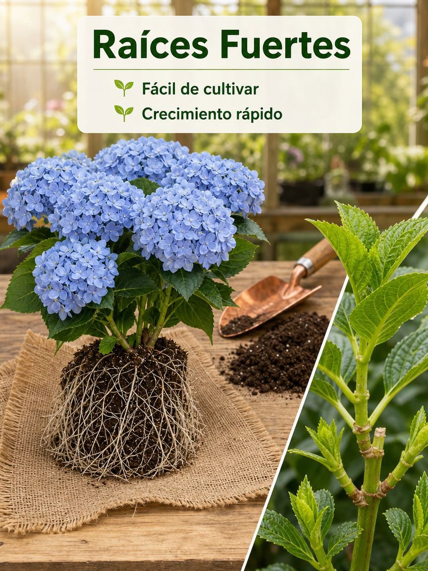 Plántulas variadas de hortensia