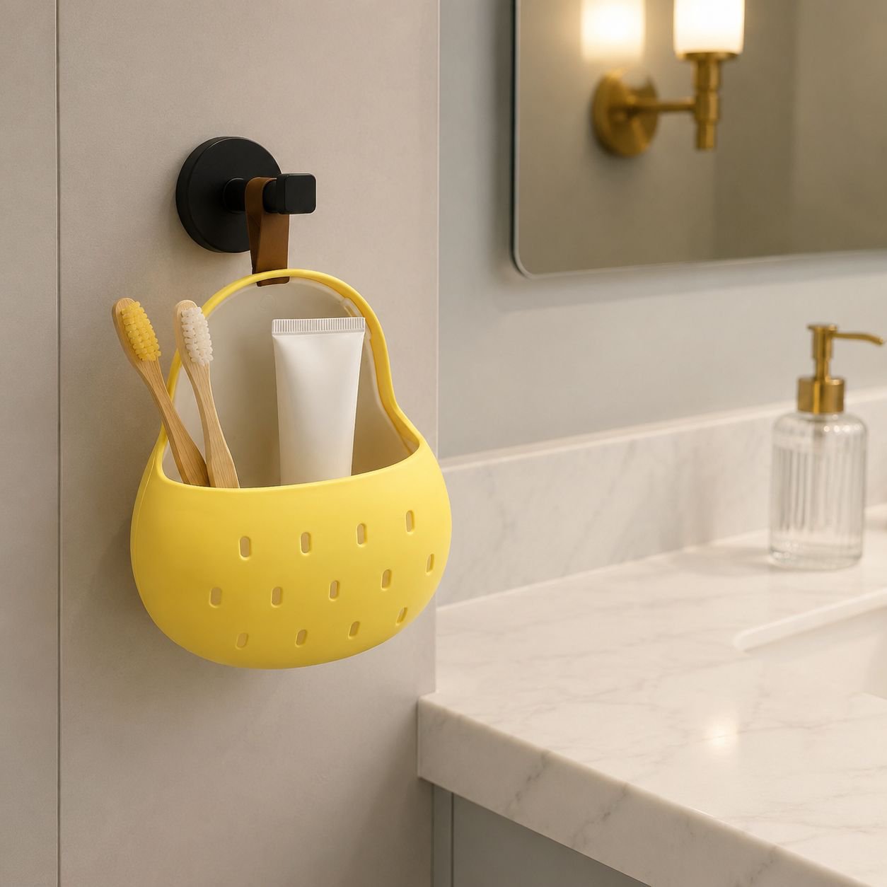 Close-up of multifunctional storage basket draining water