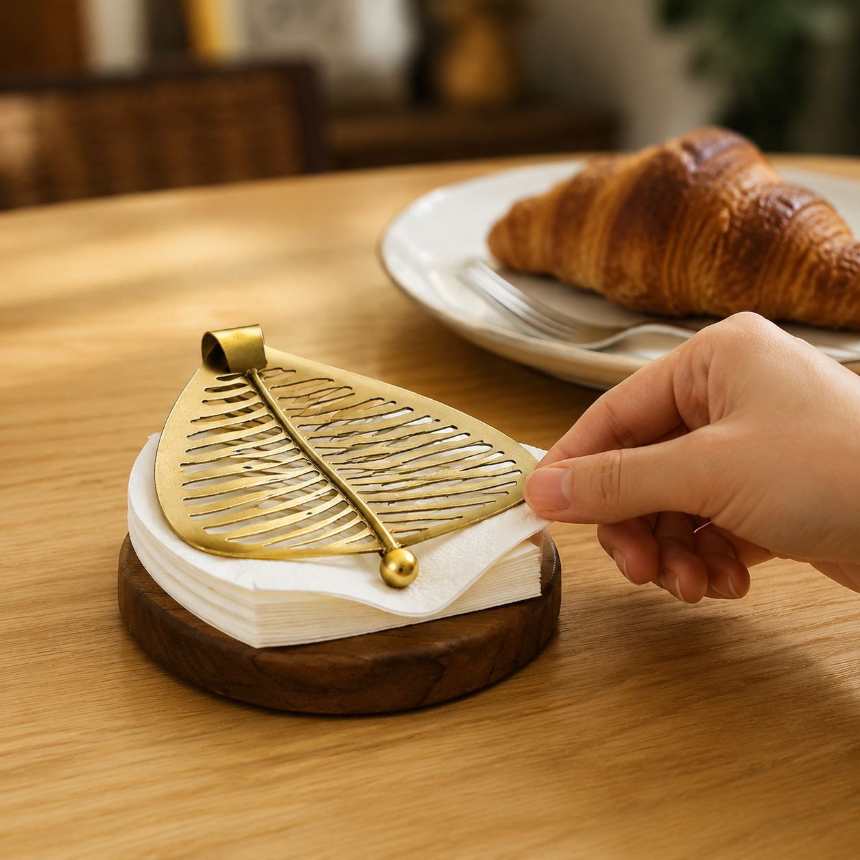 Light luxury metal paper towel holder seat household leaf shape paper towel holder hotel bed and bre