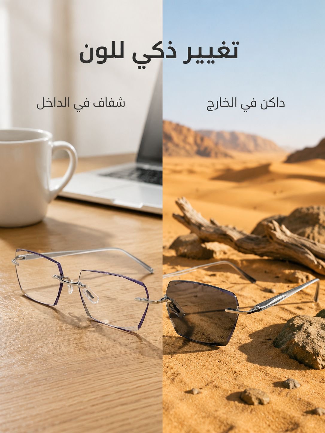 نظارة قراءة راقية مع ذراع التيتانيوم الخالص وعدسة متغيرة اللون