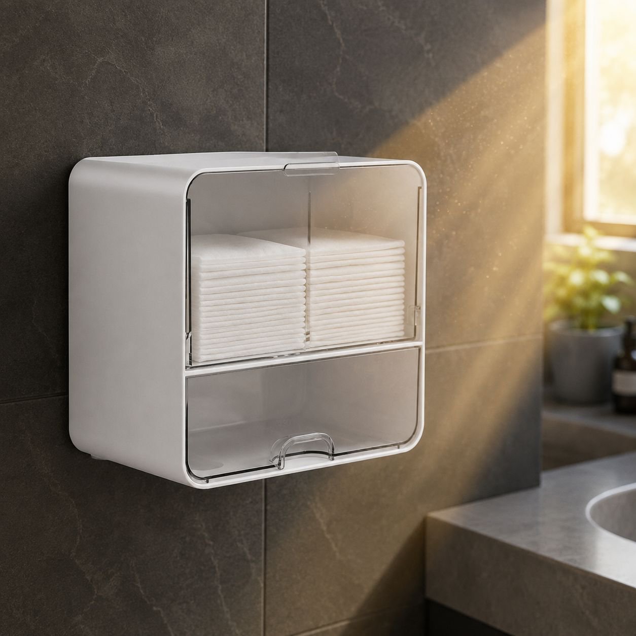 Easy-to-install bathroom storage box with mirror