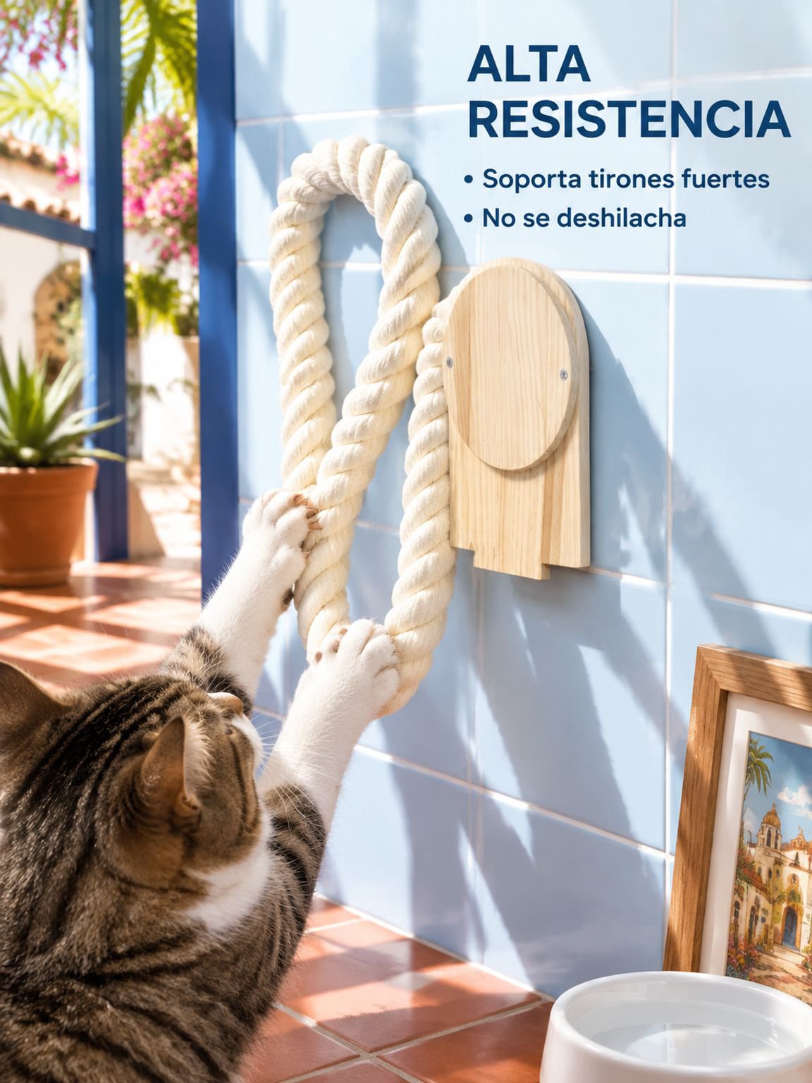 Rascador para gatos de montaje en pared con cuerda resistente