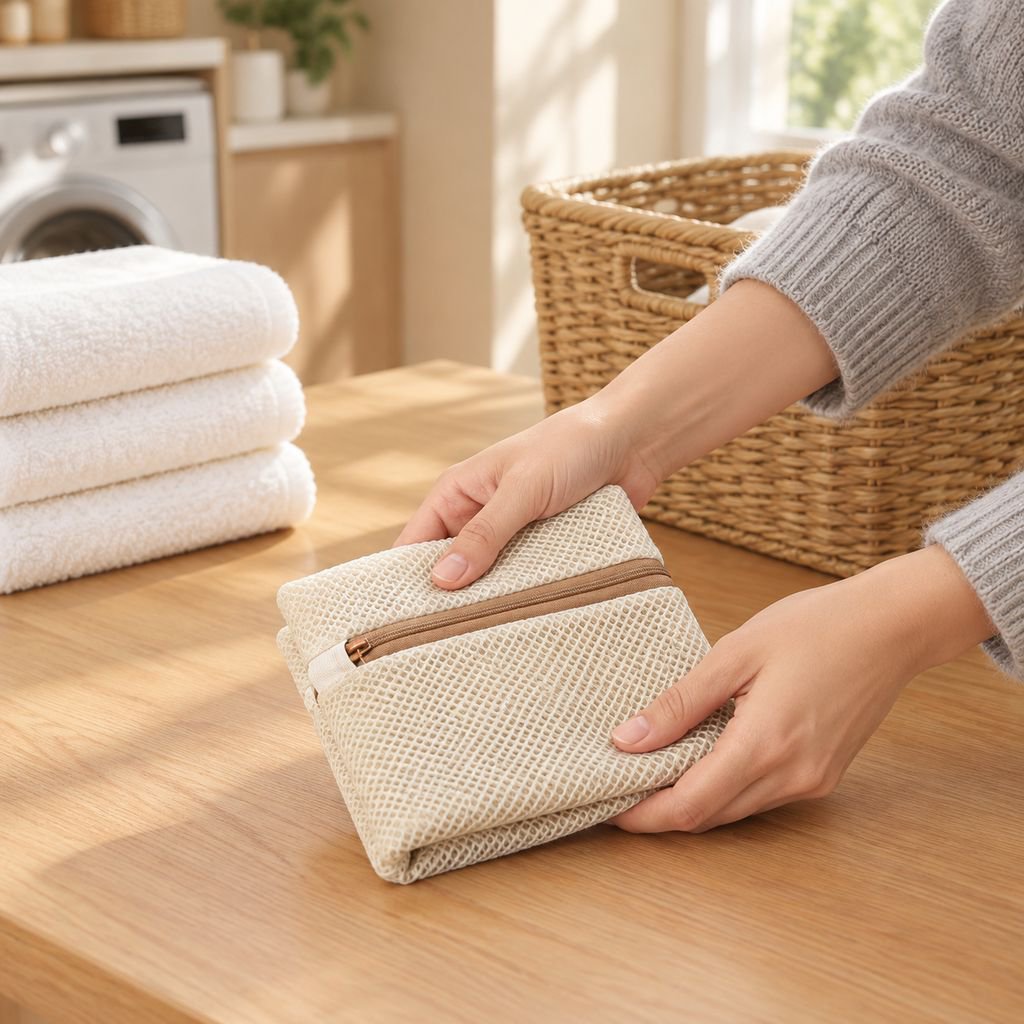 Demonstration of the Laundry Bag holding clothes securely
