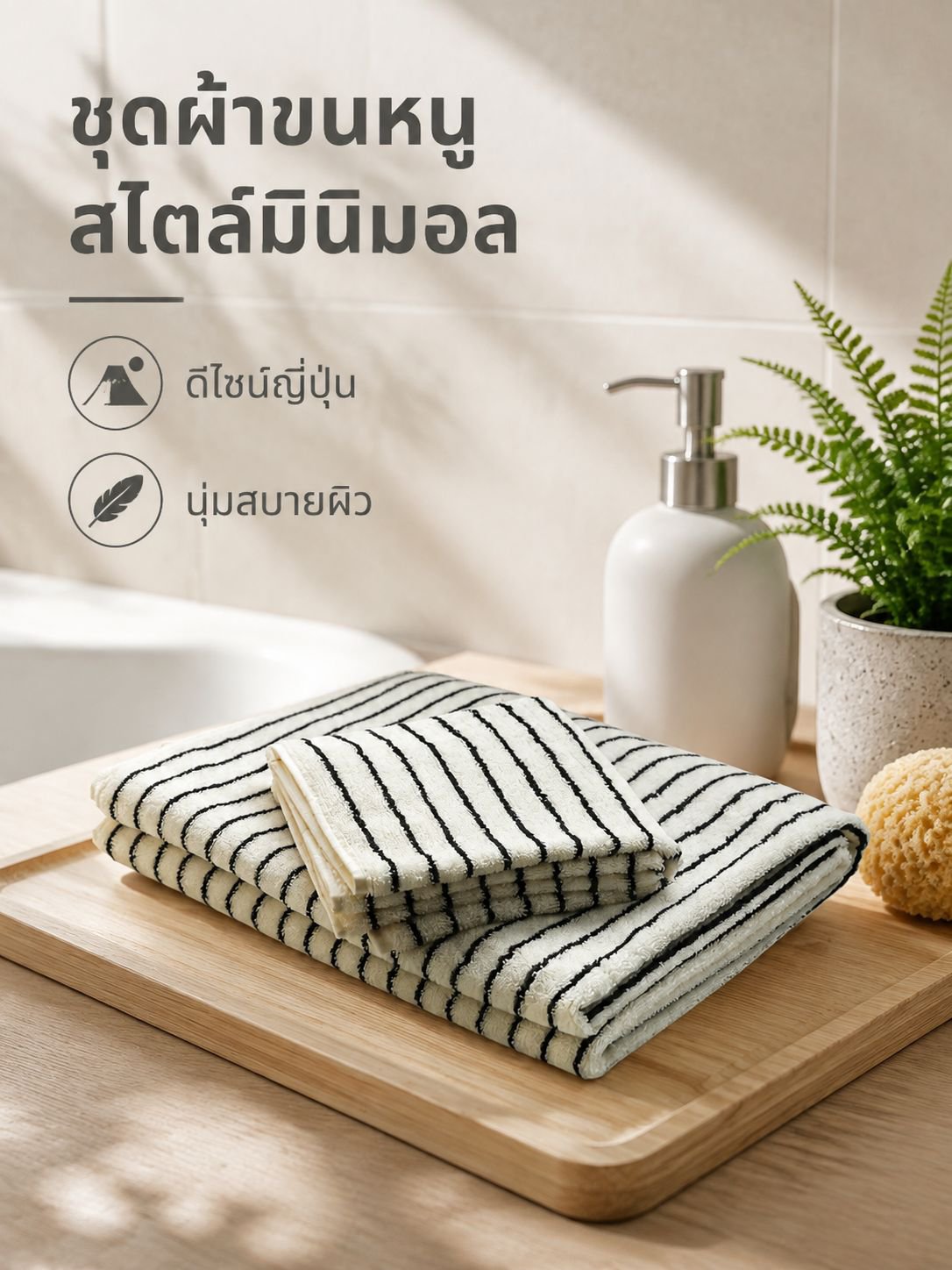 ผ้าขนหนูลายทางทำจากผ้าฝ้ายหวี