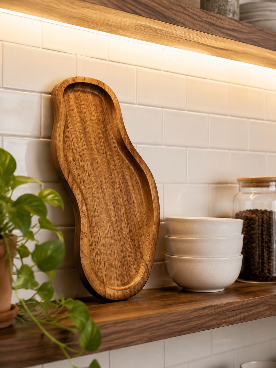 Close up view of handmade wooden tray texture