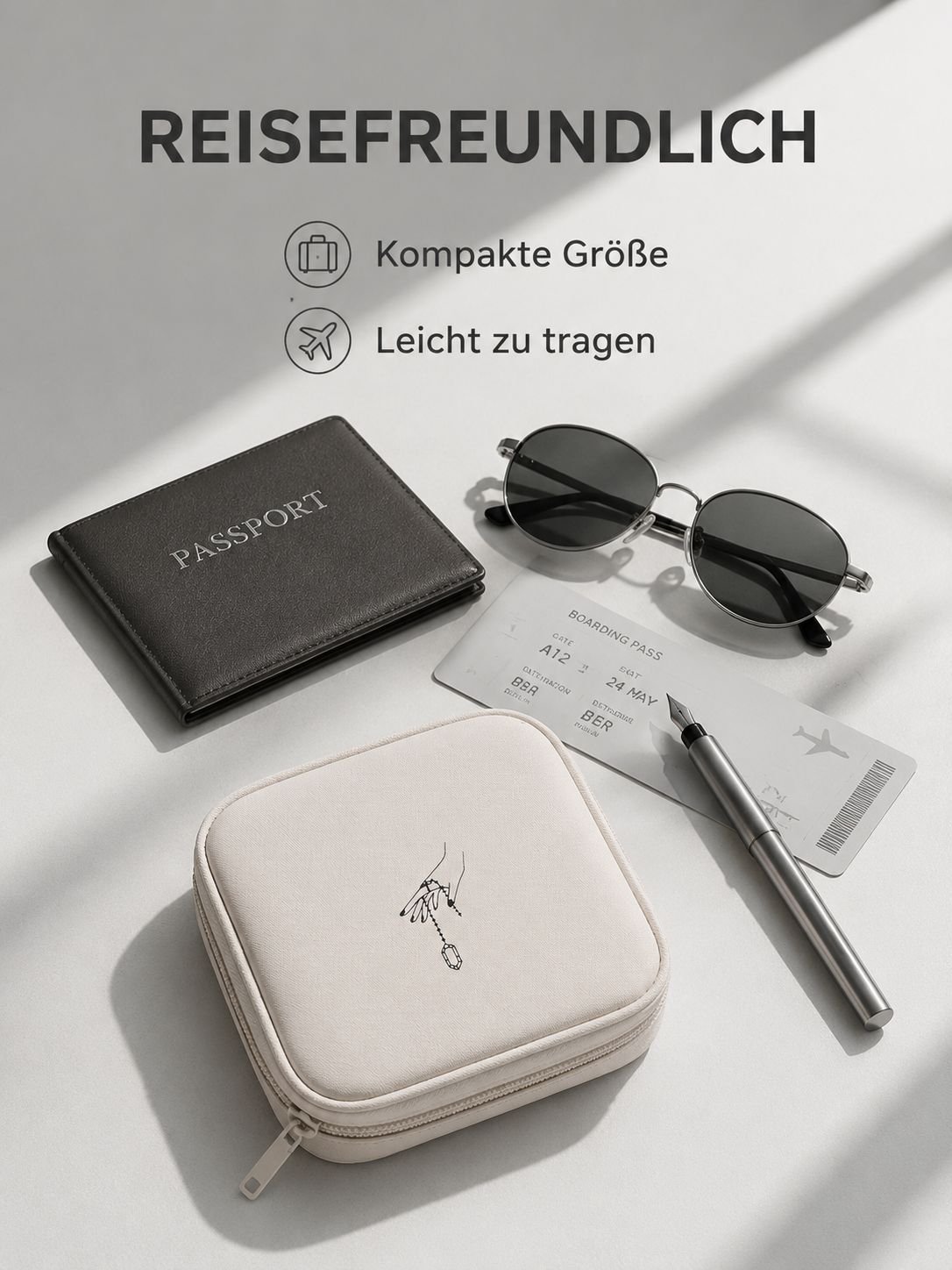 Stoßfeste zweischichtige Schmucktasche aus weichem Leder