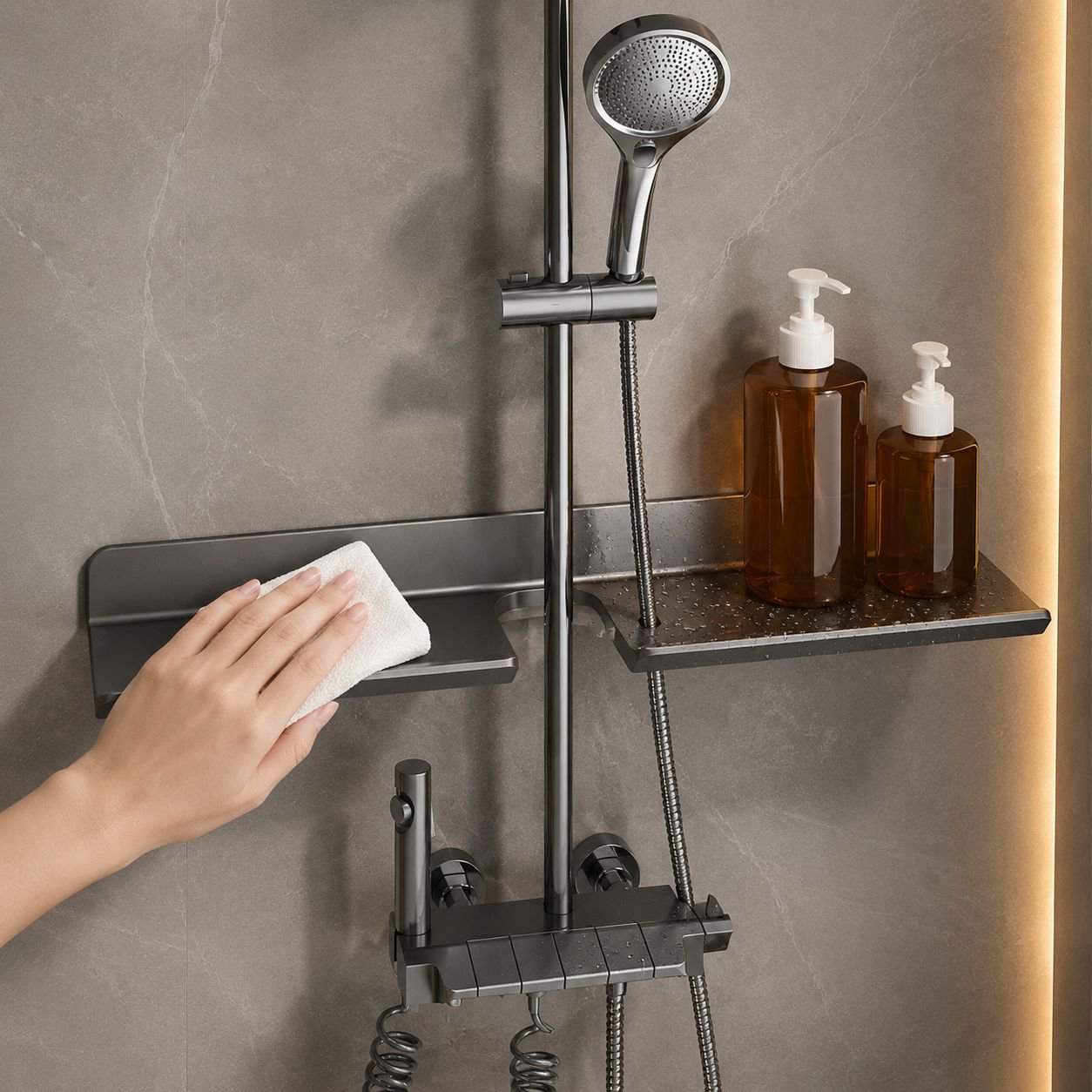 Detalle del estante de baño resistente al agua
