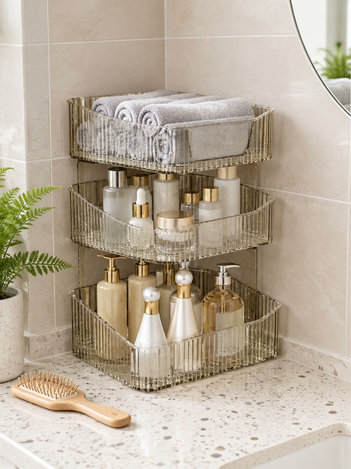 Caja organizadora multifuncional transparente para baño