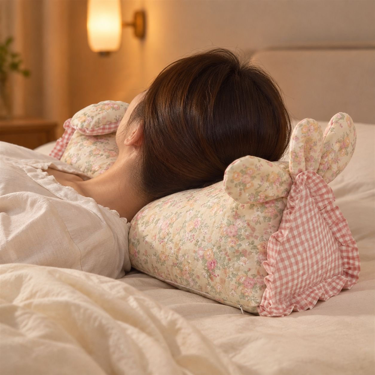 토끼 메밀 베개 이중 전원풍 목 보호 베개 순면 화초 수면 보조 메밀 가죽 베개