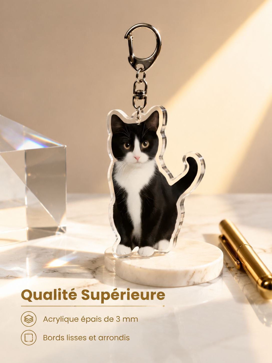 Pendentif décoratif en acrylique 2Davec photo de chaton ou de chien