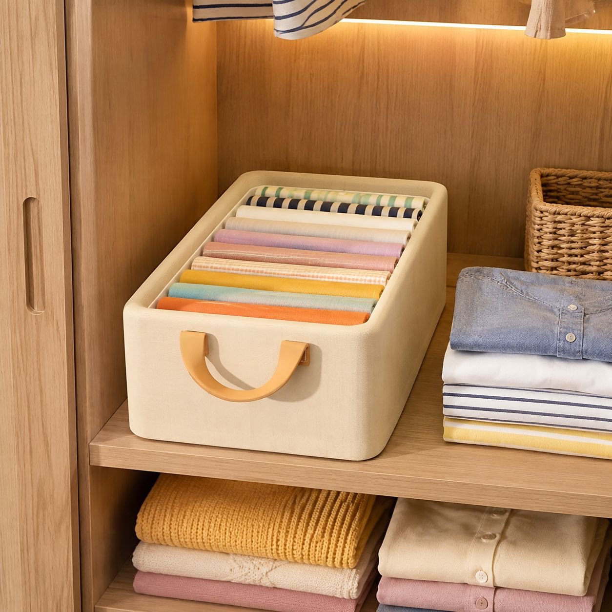 Space-saving foldable clothes storage container