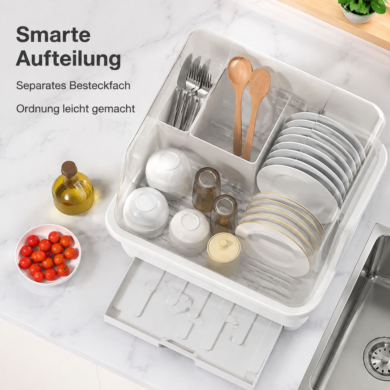 Geschirrabtropfgestell mit Abdeckung