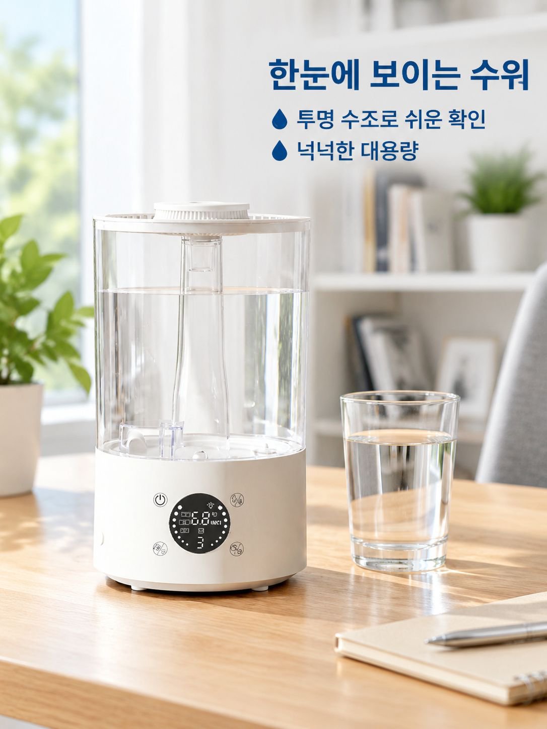 데스크탑 투명 가습기 가정용 침실 거실 저소음 보습 대용량 공기 가습기
