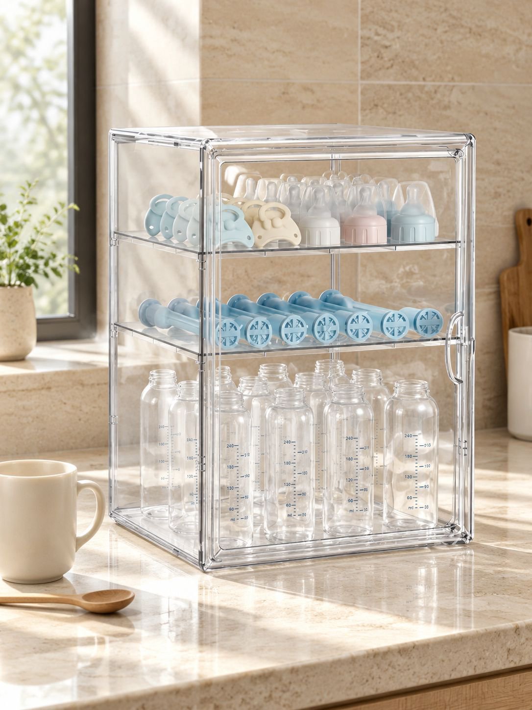 Boîte de rangement anti-poussière pour biberons et accessoires de bébé