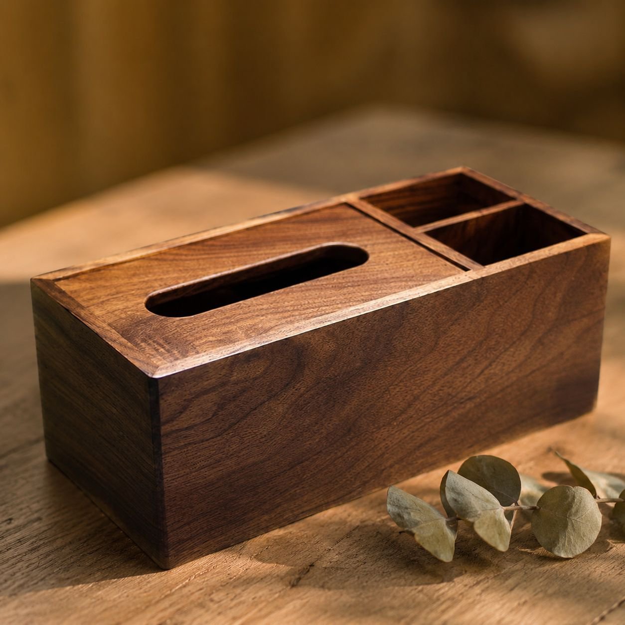 Solid Walnut Tissue Box Desktop Organizer for Living Room