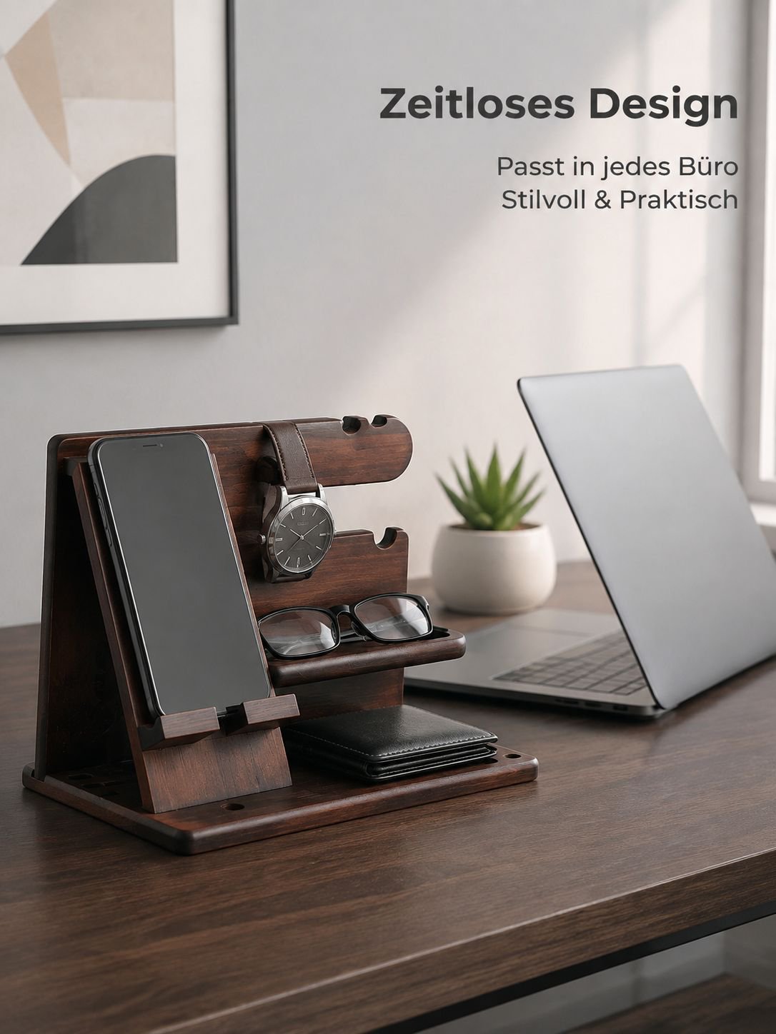 Handyhalter und Organizer aus Massivholz für Büro, Schlüssel- und Uhrenständer