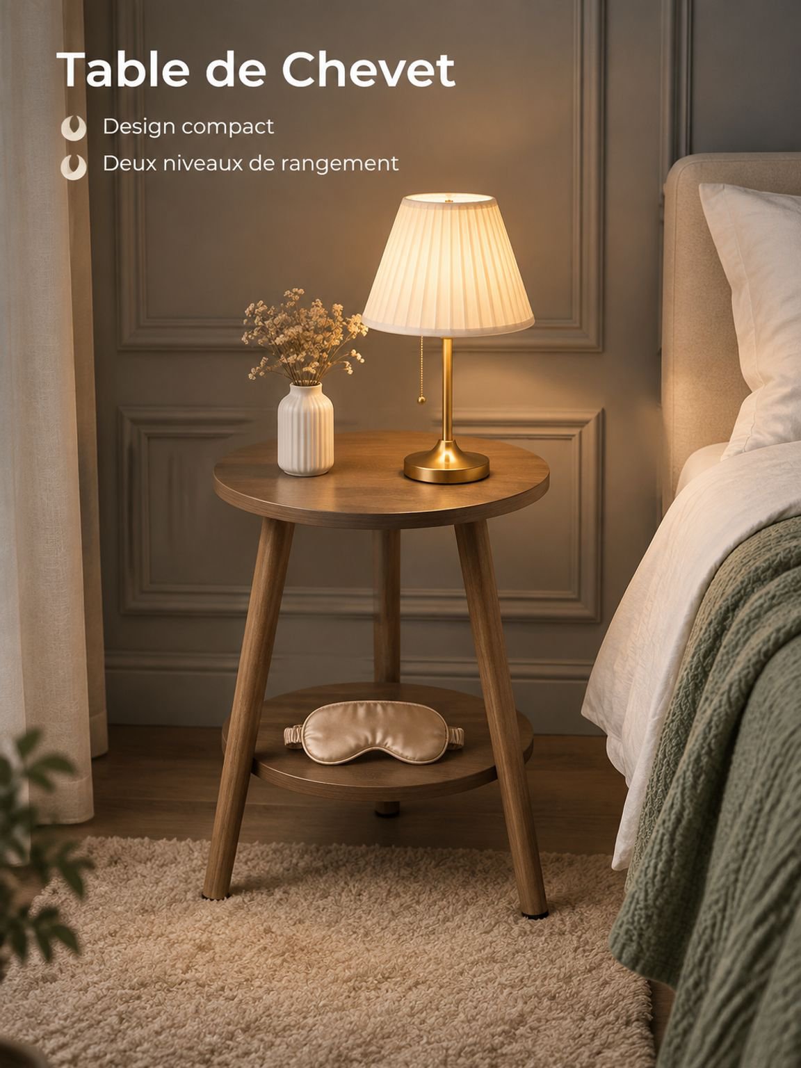 Table d’appoint compacte adaptée aux petits espaces