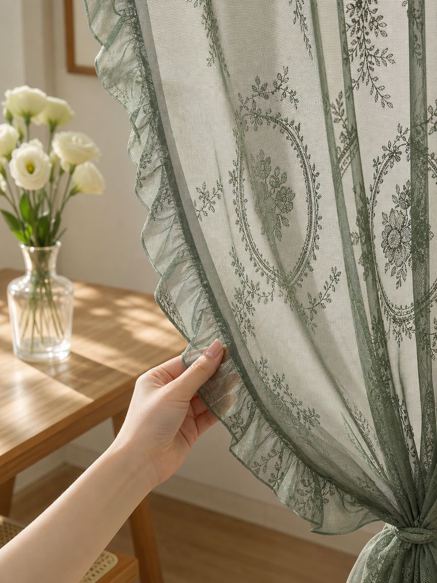 Dekorative halbverdunkelnde Gardine im Landhausstil
