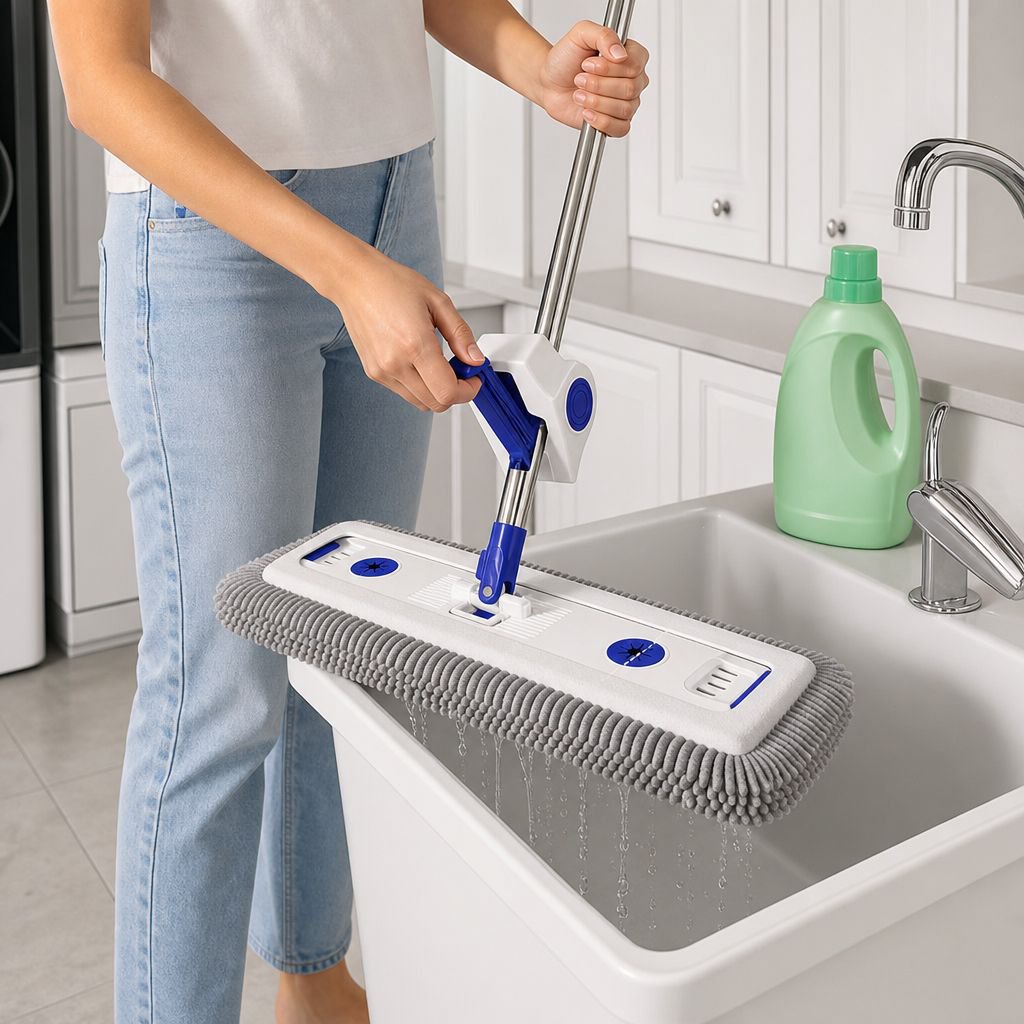 Chenille mop cleaning hardwood floor