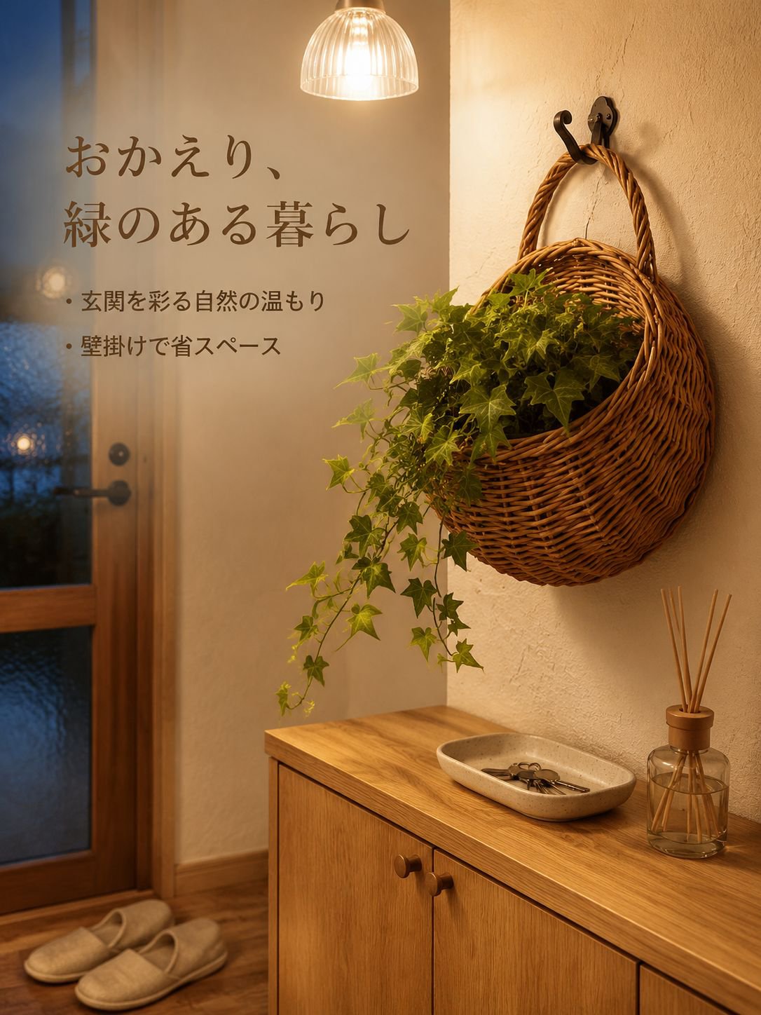 竹編み壁掛けフラワーバスケット 