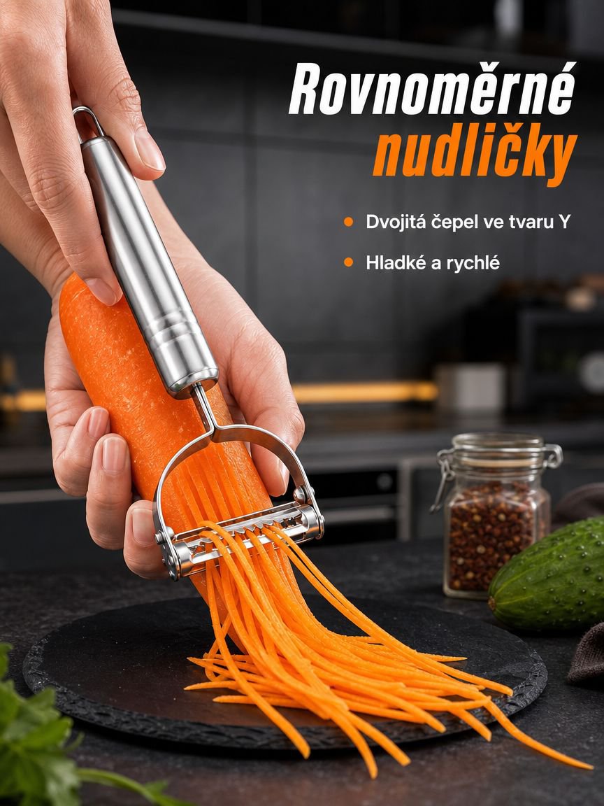 Multifunkční nerezový kuchyňský škrabák s motivem úsměvu