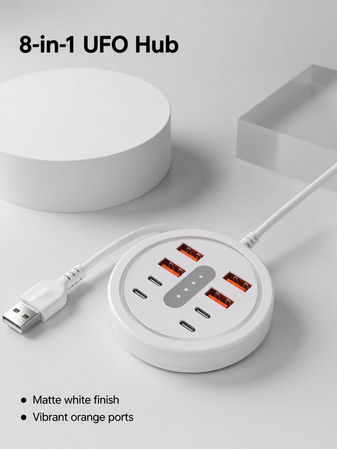 8-in-1 Round Portable Power Strip with USB & Type-C Fast Charging Adapters