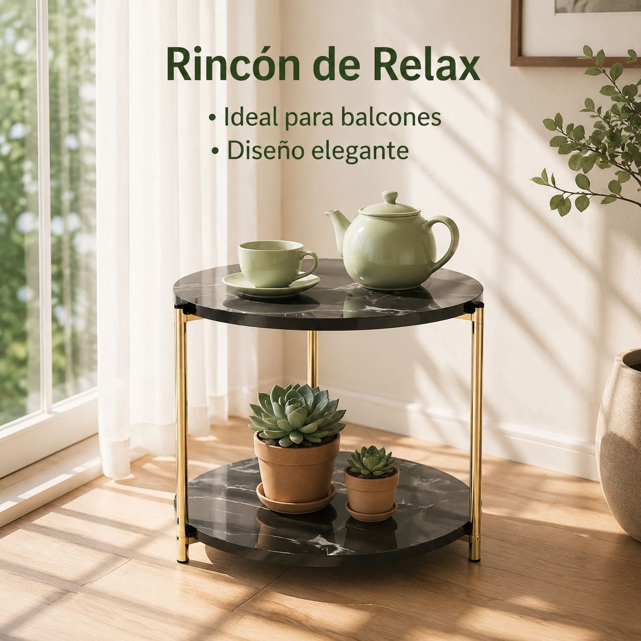 Mesa auxiliar redonda de dos niveles