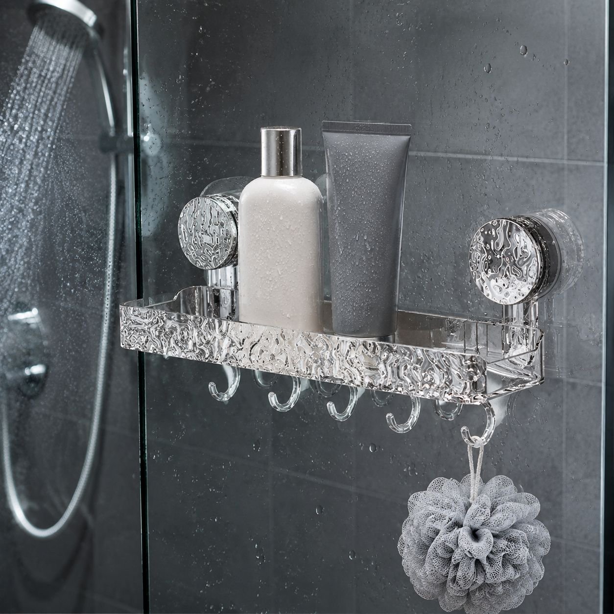Easy installation of suction cup wall shelf without drilling