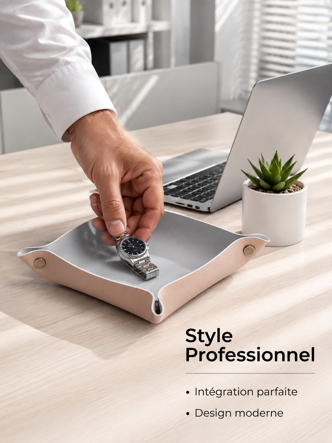 Plateau de rangement en cuir pour bureau