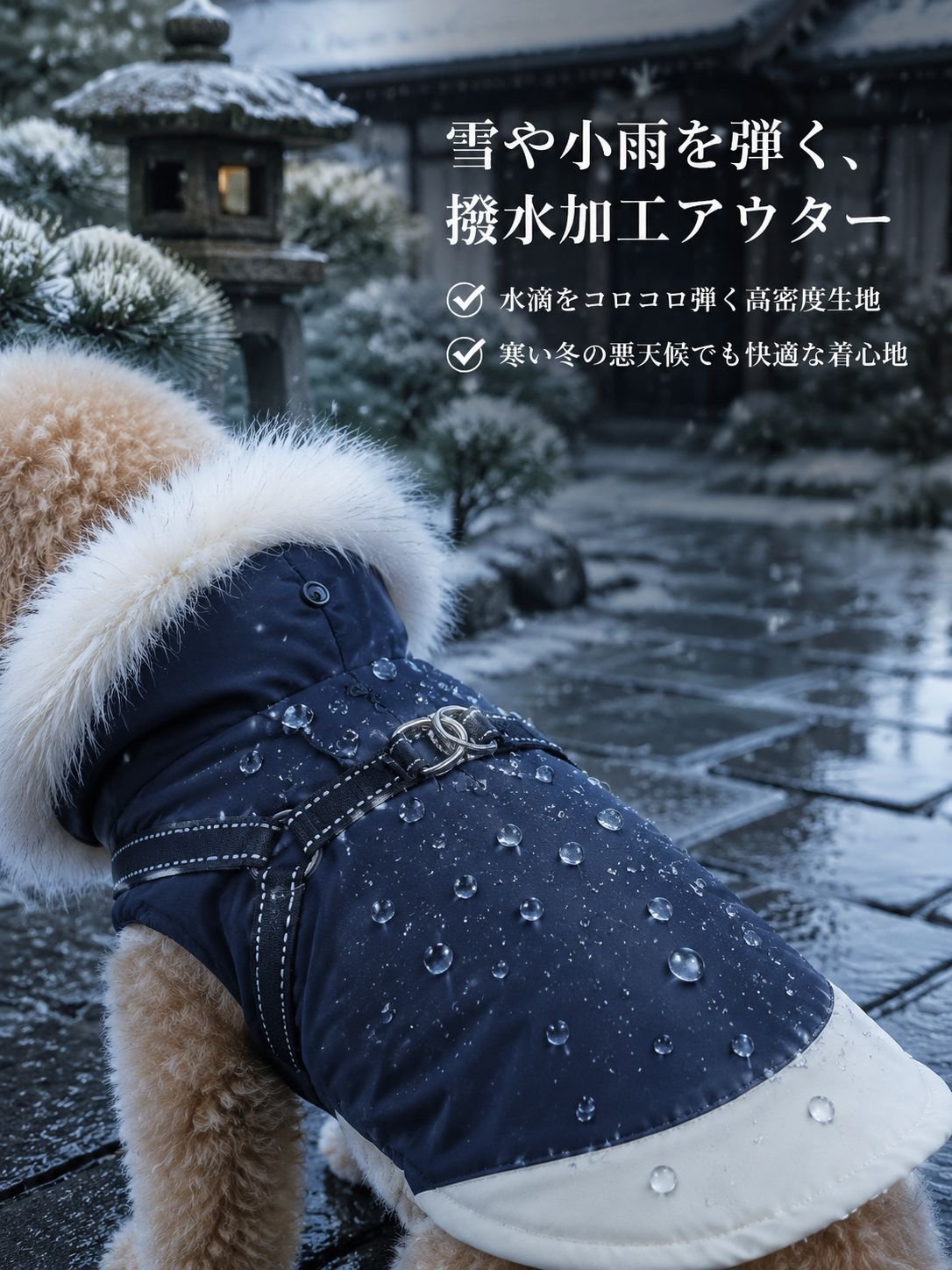 ペット用 冬用フリース中小型犬パディング防風ジャケット（フード付き）