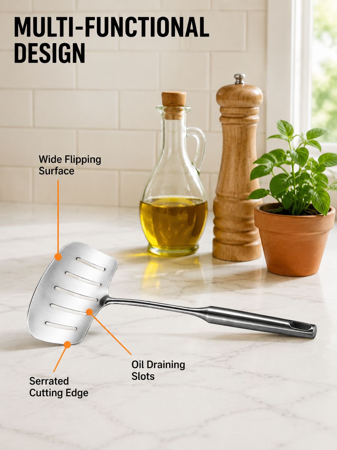 Multi-functional stainless steel spatula