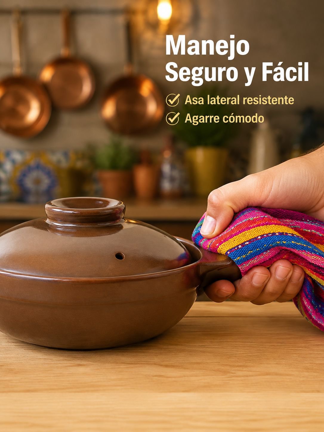 Pequeña cazuela de barro con asa para el hogar, perfecta para sopas y guisos variados