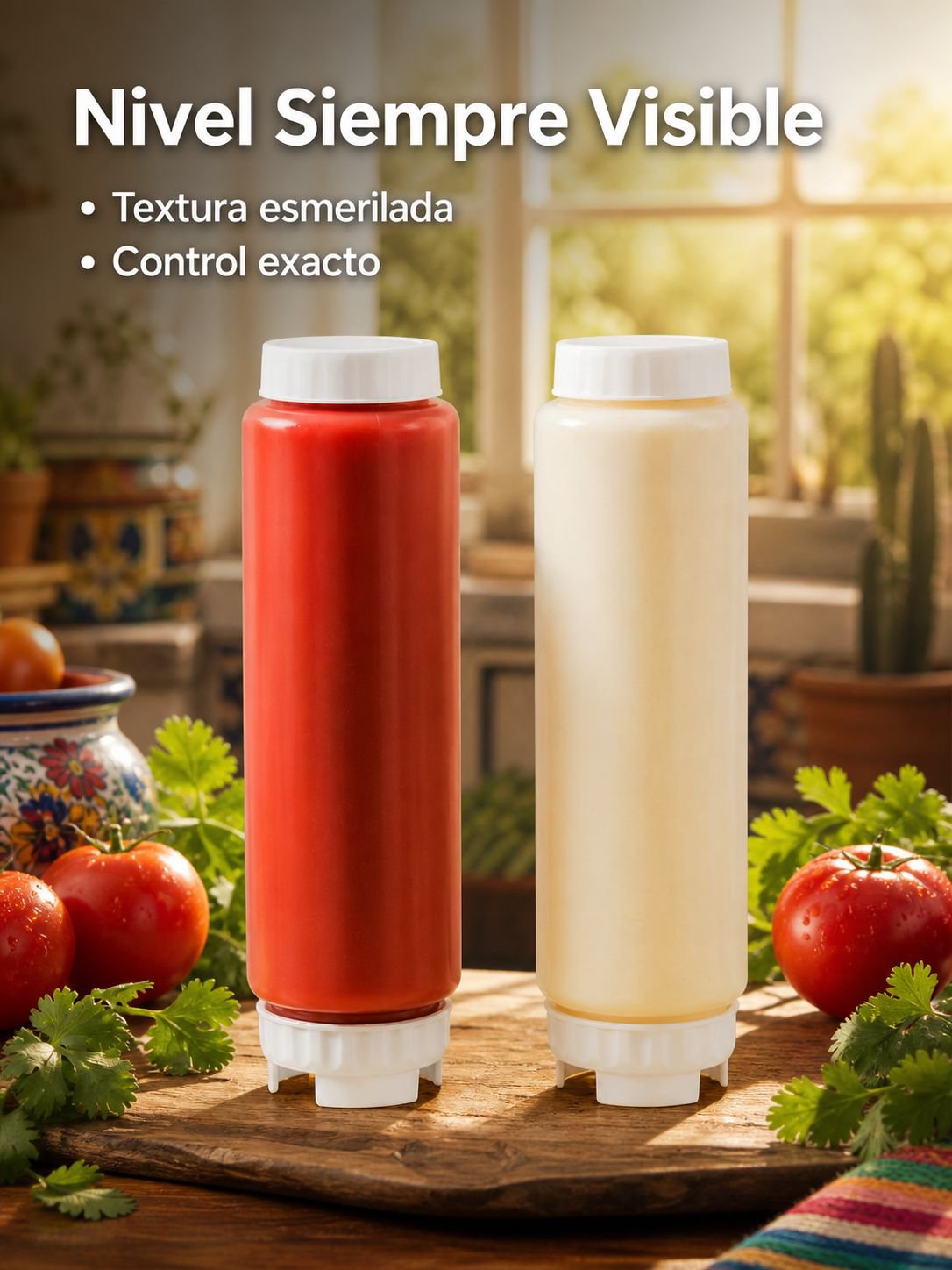 Botella para condimentos con sistema anti fugas