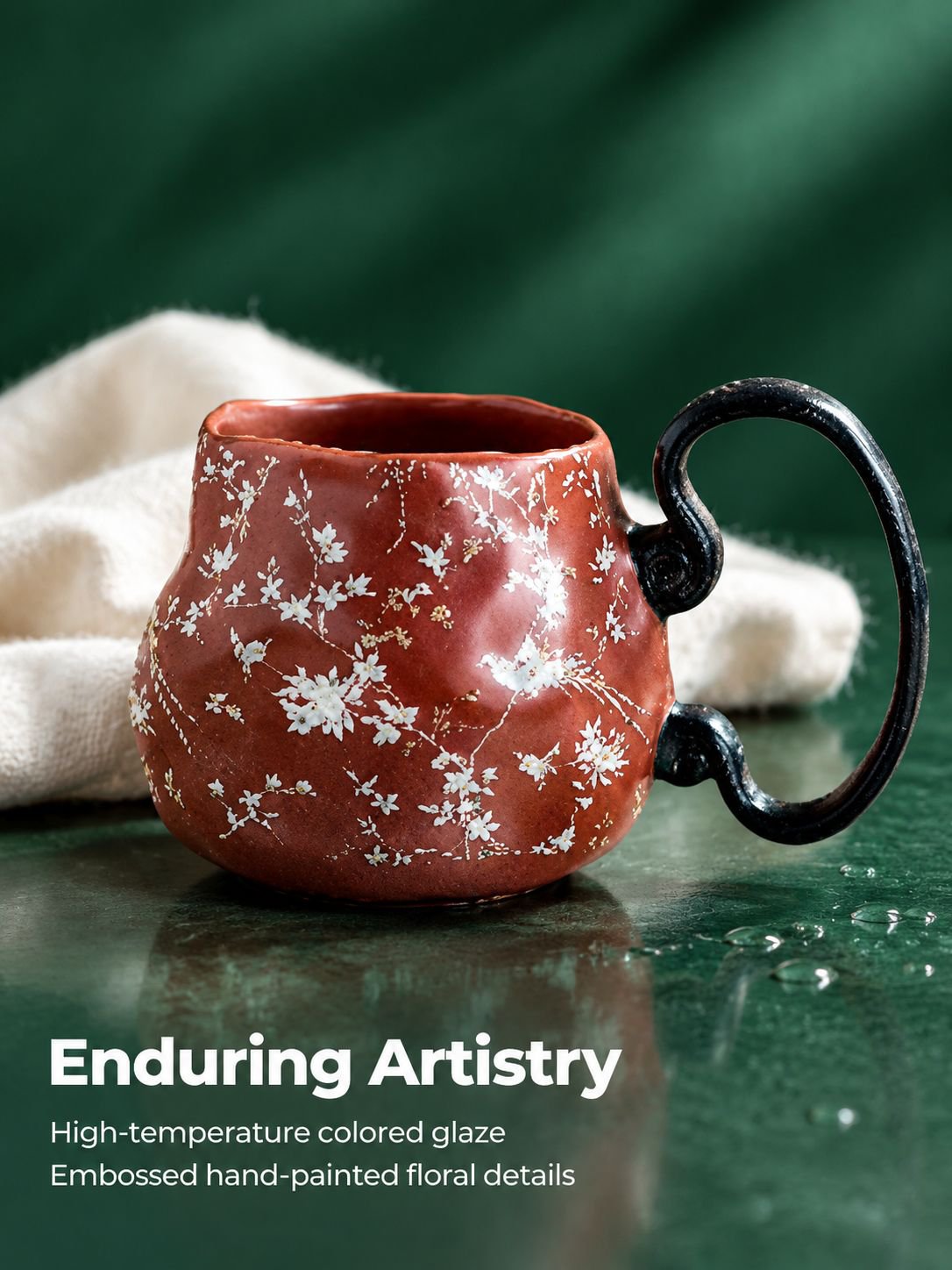 Vintage-style ceramic mug for coffee and tea