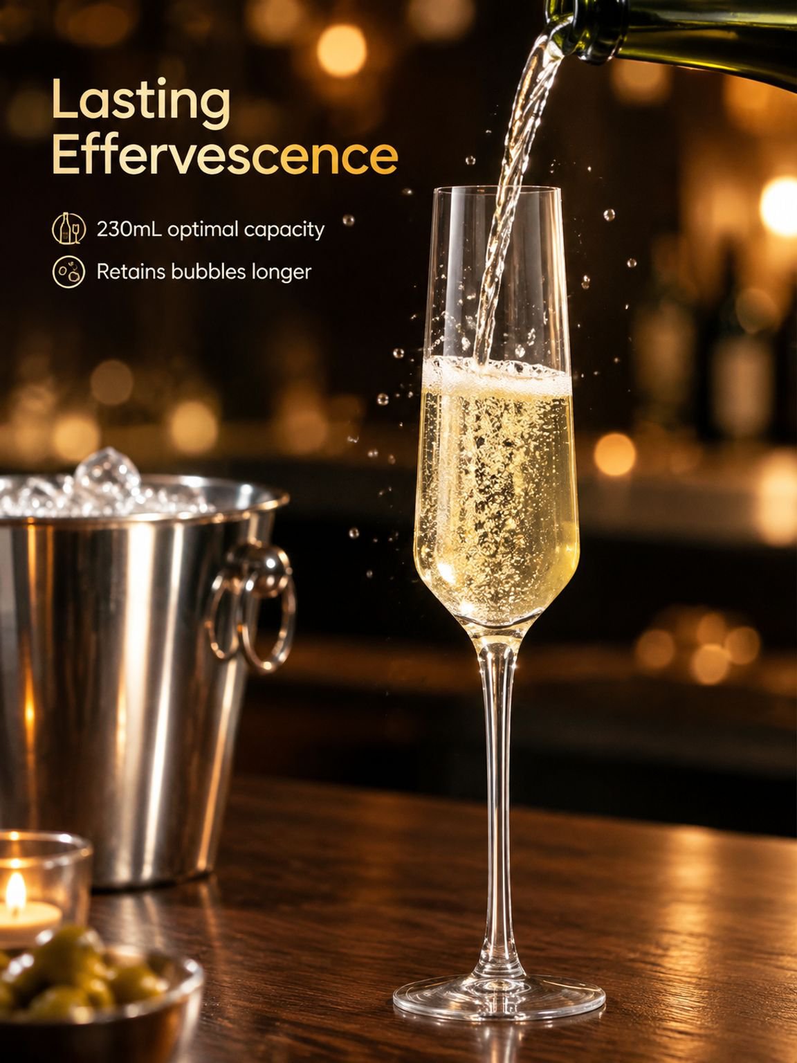 Crystal sparkling wine glass with refined goblet design
