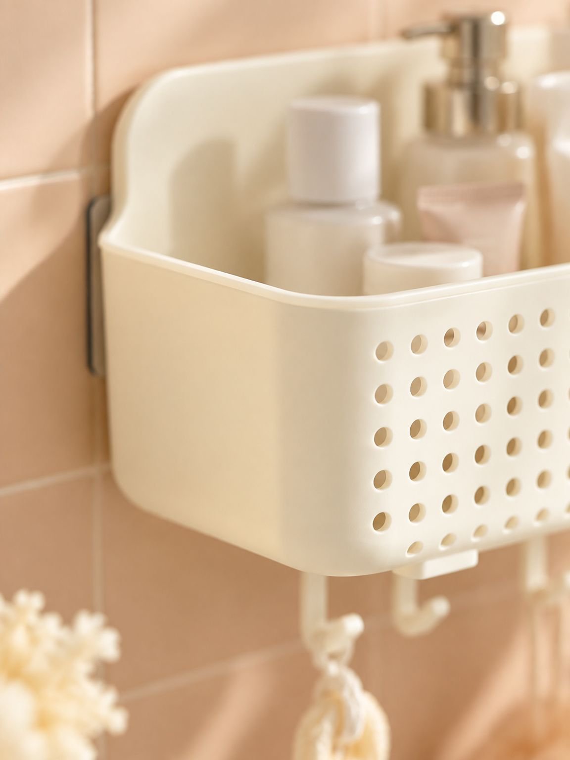 Organizador de baño con productos de higiene personal